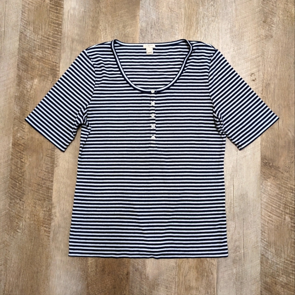 J. Crew Navy Blue and White Striped Sweater Elbow Length